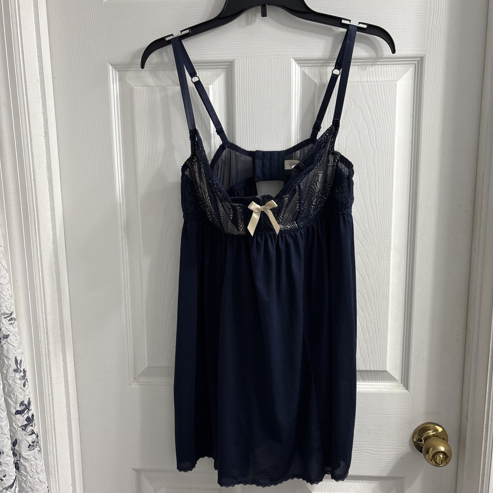 Cacique Womens Plus Lingerie 18/20 Navy Blue Babydoll Nighty Underwire